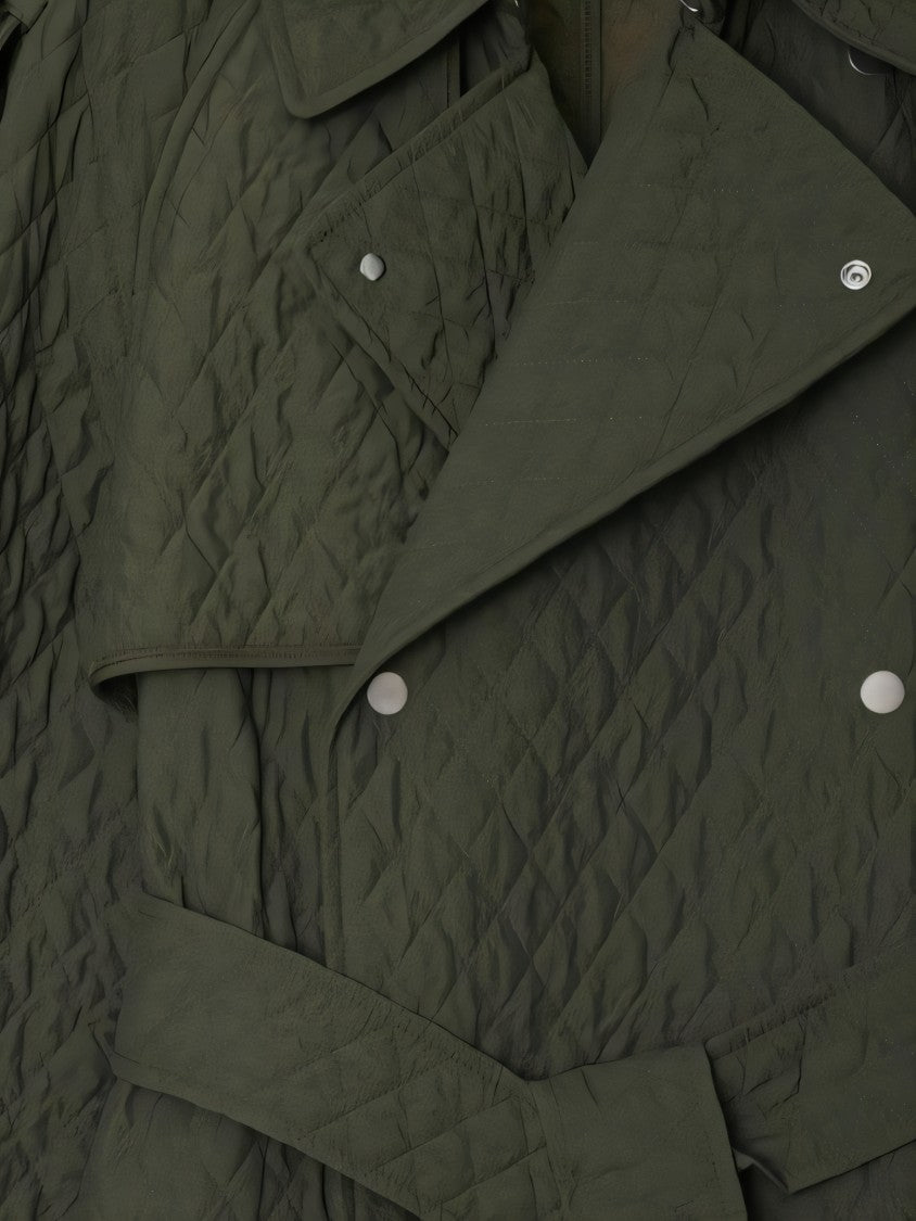 Burberry Quilted Green Long Coat With Belted Waist