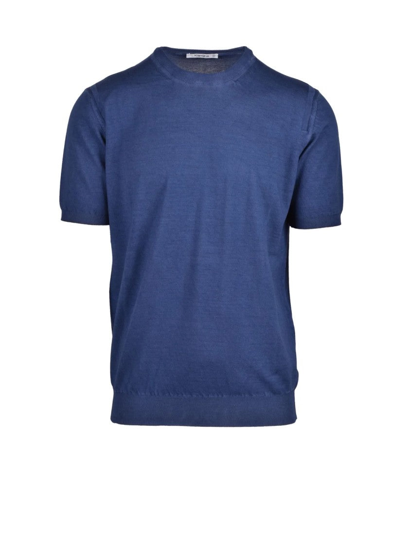 Kangra Blue Classic Crew Neck Cotton Knit Top