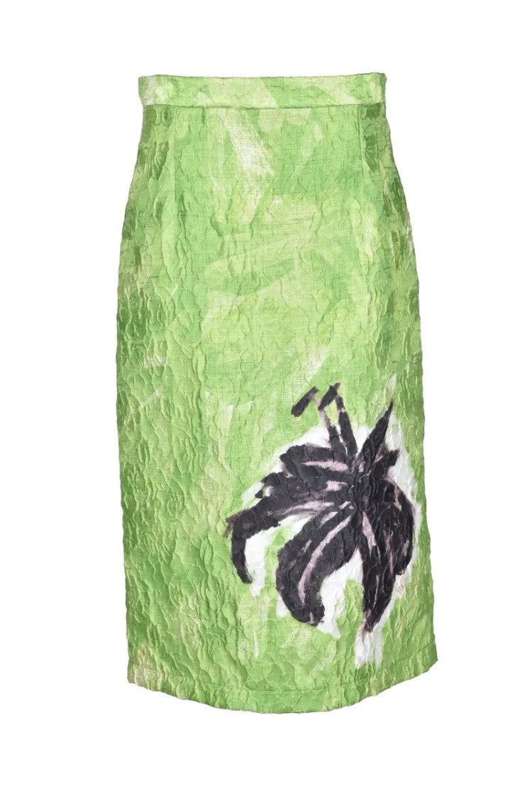 Stella Jean Green Seersucker Midi Skirt -