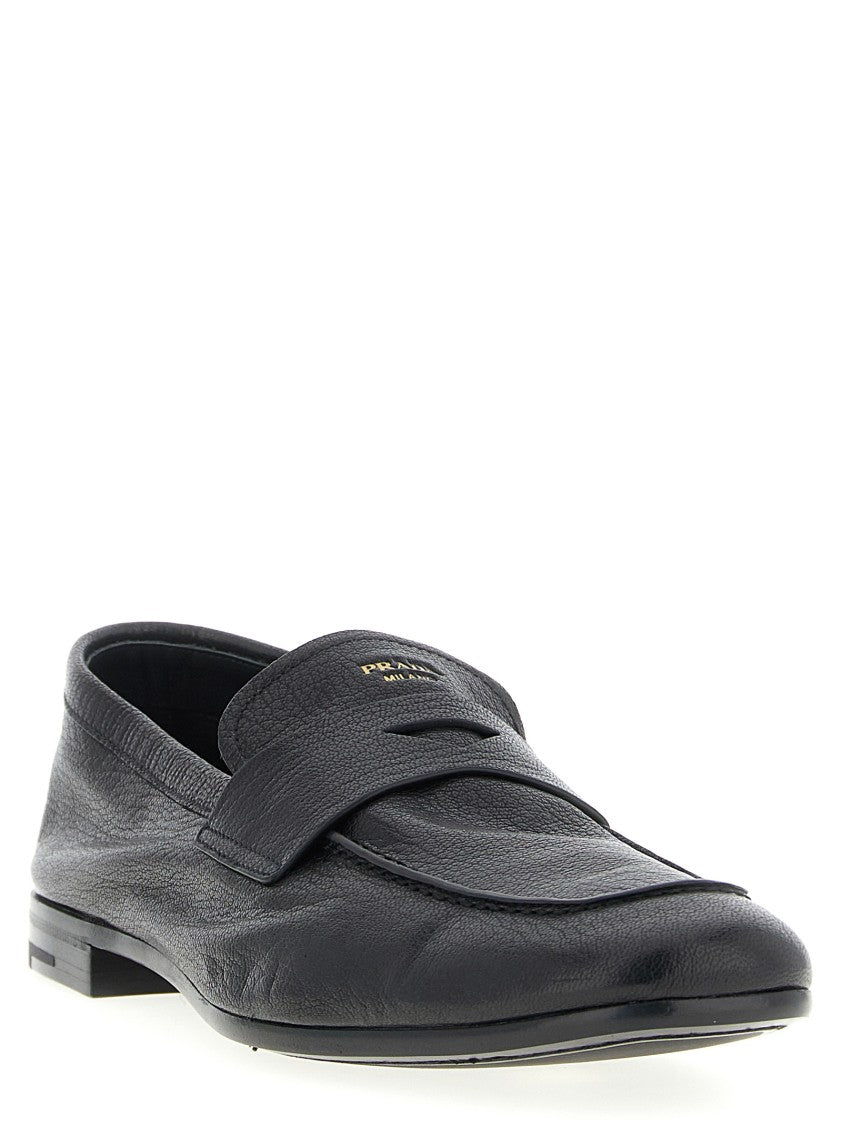 Prada Garnet Leather Loafers With Embossed Logo