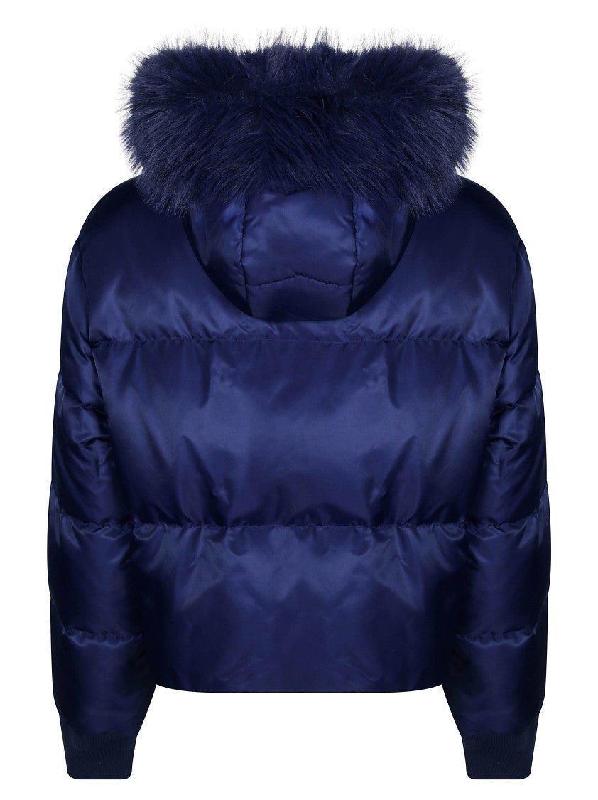 Pinko Blue Piastraia Faux Fur Satin Down Jacket