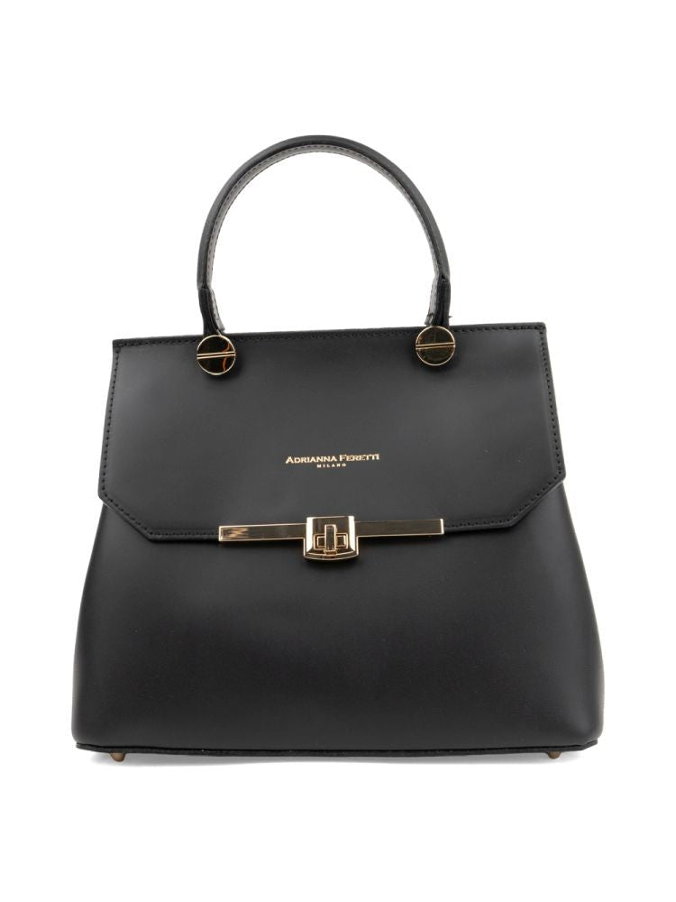 Adrianna Feretti Black Structured Leather Clasp Tote Bag