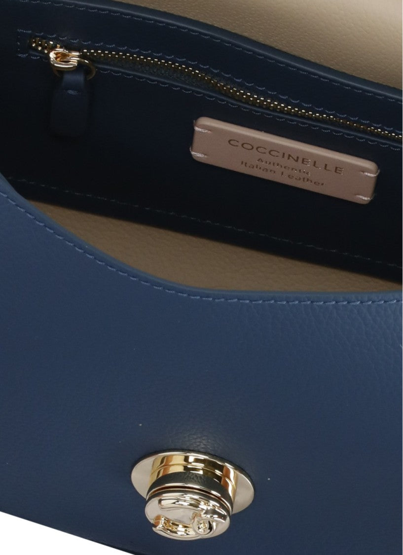 Coccinelle Structured Blue Pebbled Leather Nikla Bag