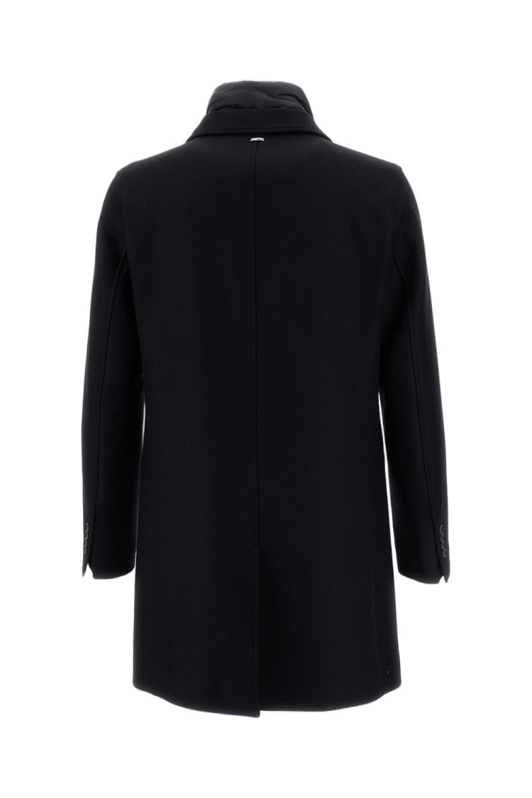 Herno Black Tailored Wool Twill Padded Bib Coat