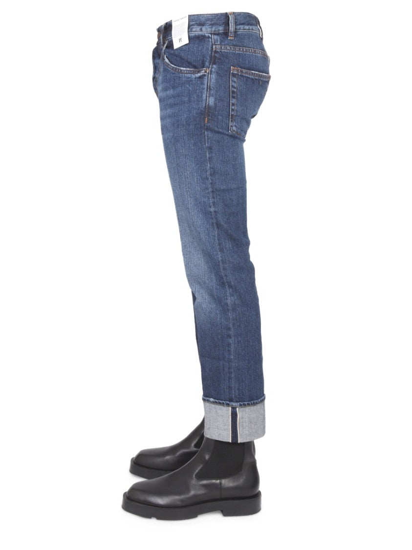 Pt Torino Medium Blue Washed Twill Jeans