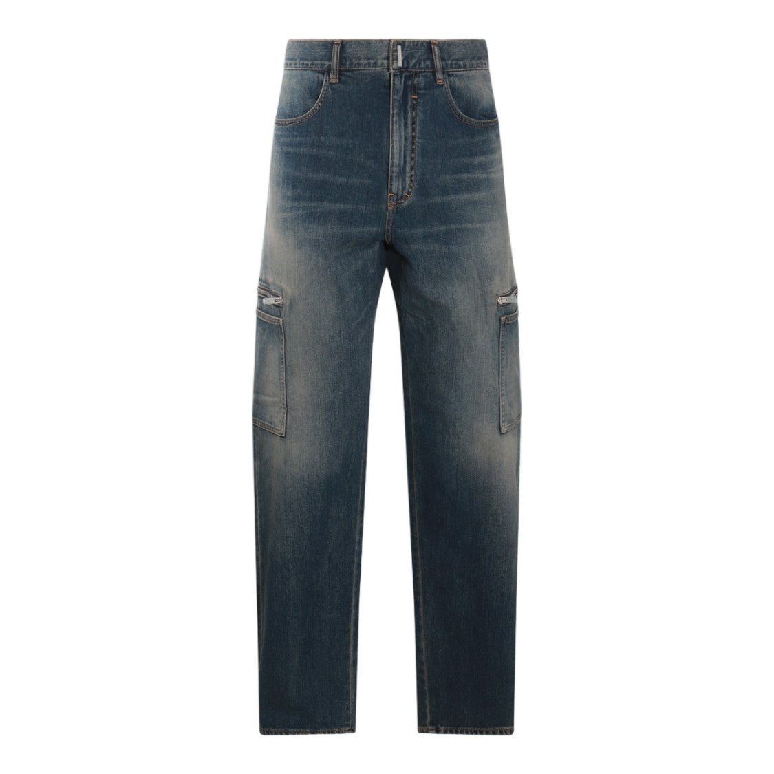 Givenchy Medium-Dark Wash Straight-Leg Jeans With Cargo Pockets And Graphic Detail