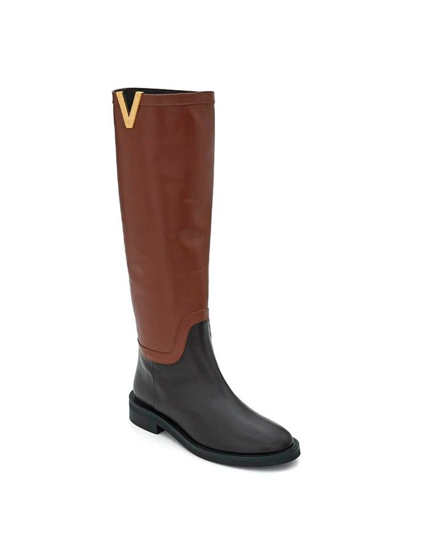 Via Roma 15 Two-Tone Knee-High Boots With Gold Accent