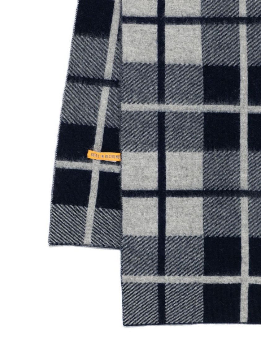Guest In Residence Checkered Blue And Gray Wool-Cashmere Scarf