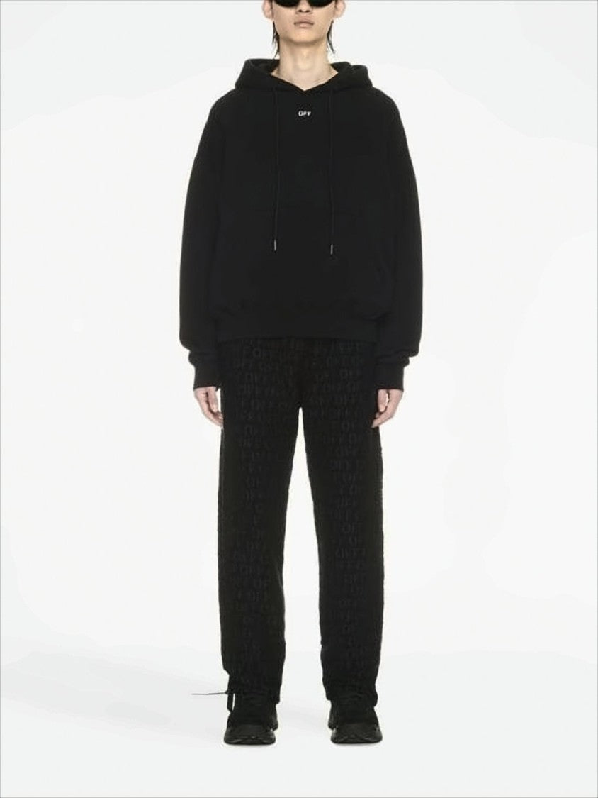 Off-White Relaxed Fit Black Cotton Hoodie With Drawstring Hood
