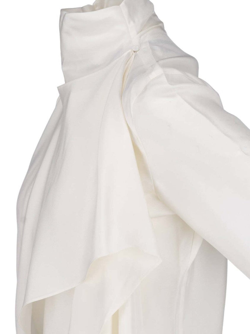 Róhe Cream High Collar Draped Cape Silk Top