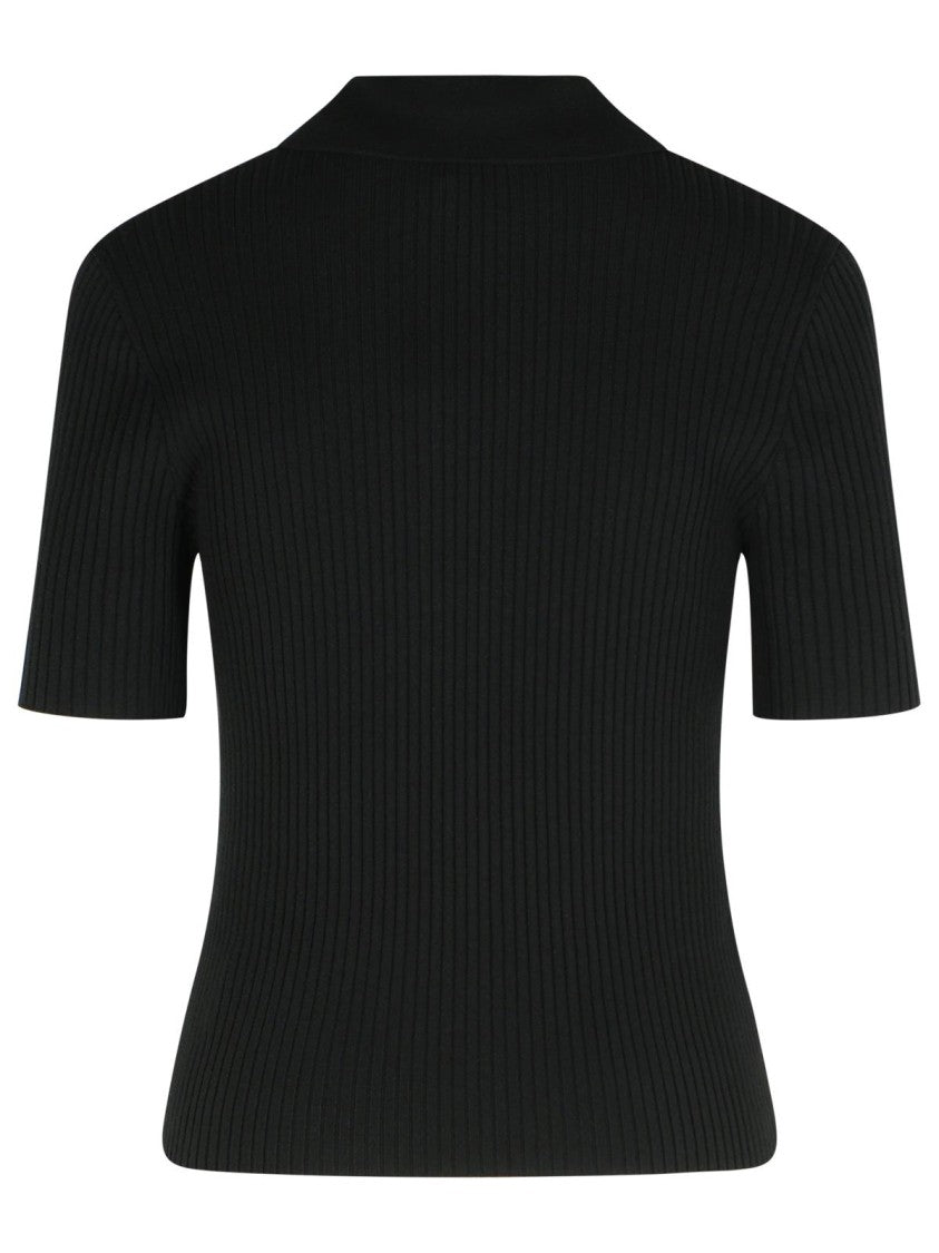 Courrèges Fitted Black Viscose Blend Polo Shirt