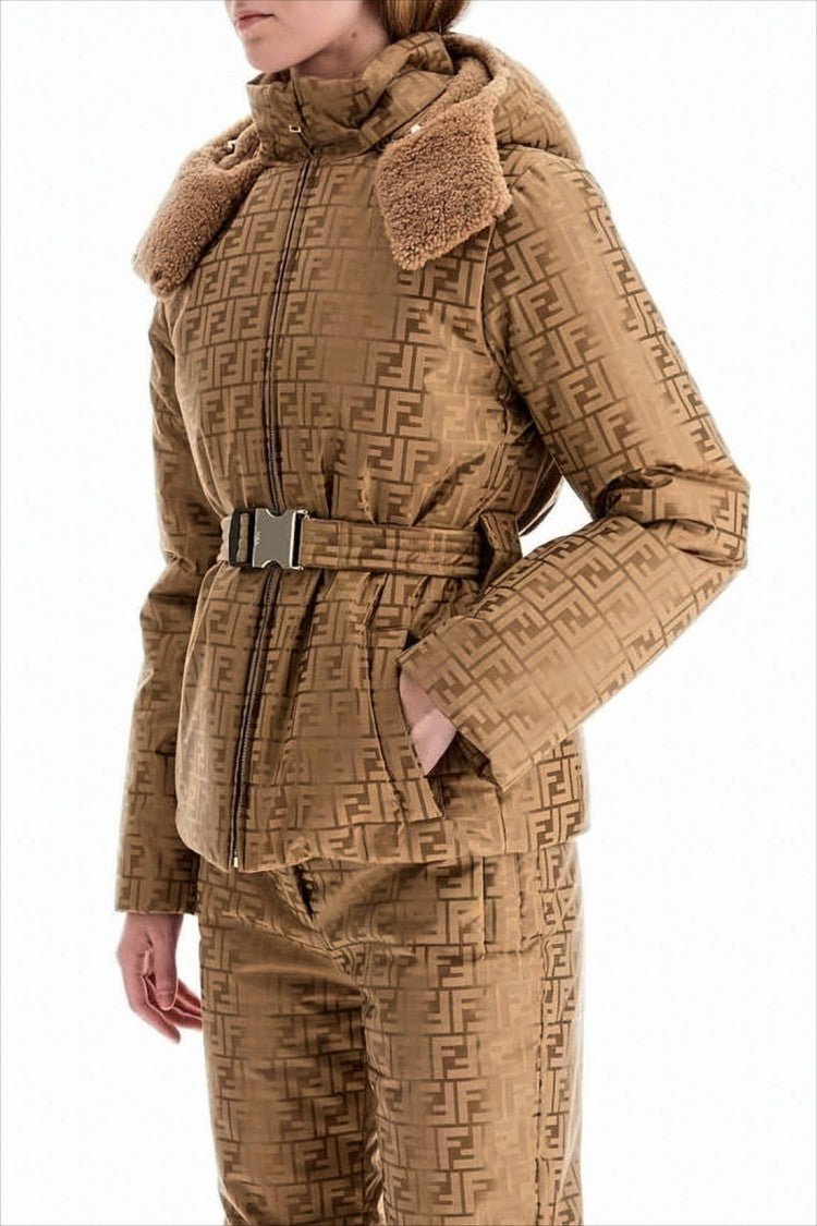 Fendi Monogram-Patterned Padded Jacket With Detachable Hood