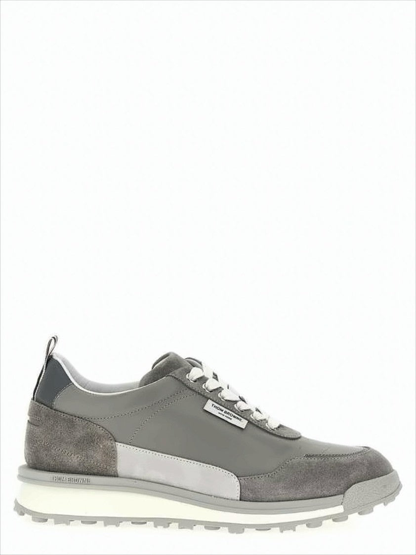 Thom Browne Grey Calf Leather And Suede Sneakers