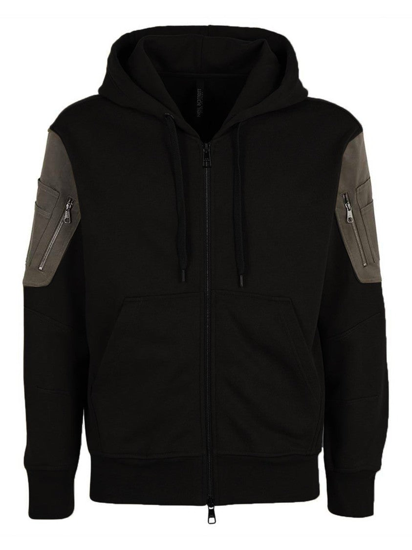 Neil Barrett Black Cotton Logo Hooded Sweatshirt