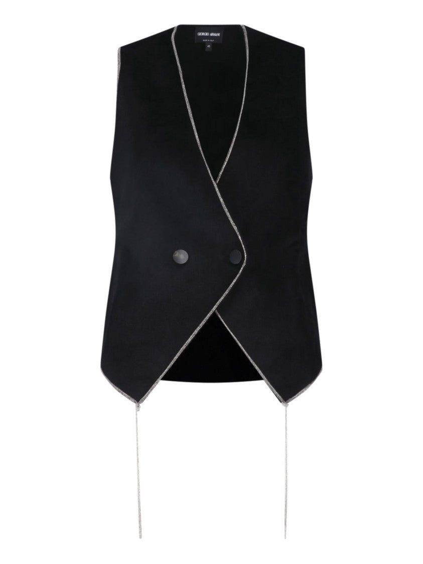 Giorgio Armani Black Viscose Gilet With Rhinestone Detailing