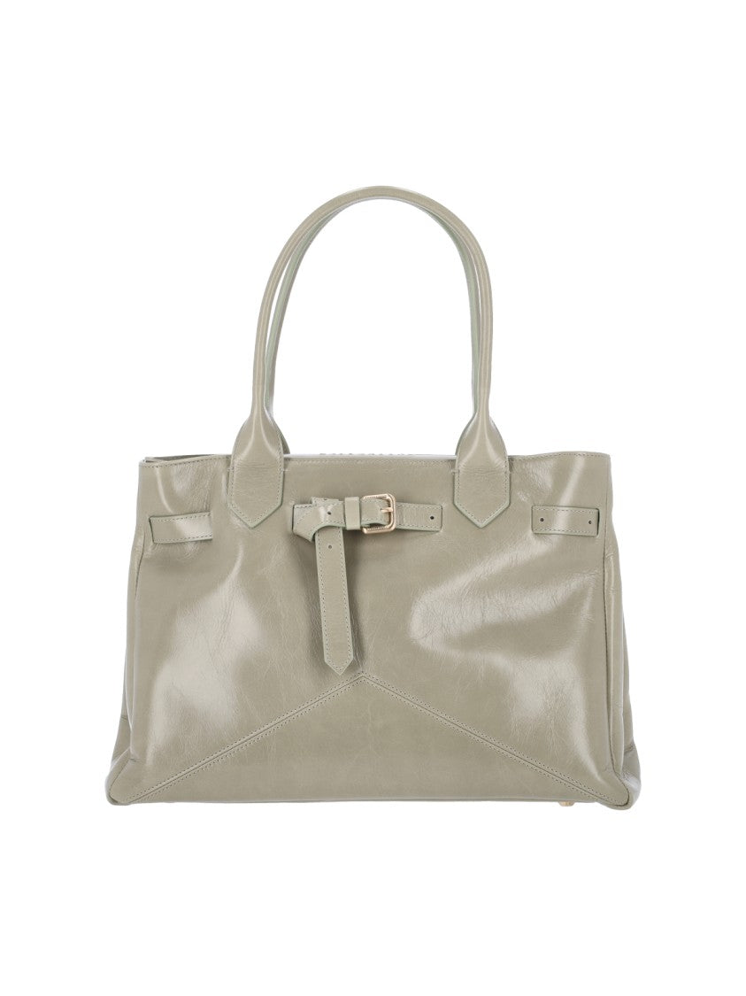Ballantyne Sophisticated Grey Calfskin Tote With Adjustable Buckle Detail