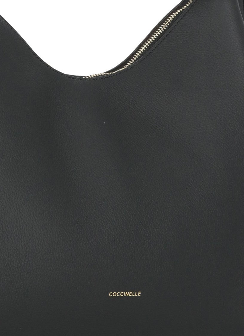 Coccinelle Double Compartment Handbag With Woven Handle And Metallic Logo