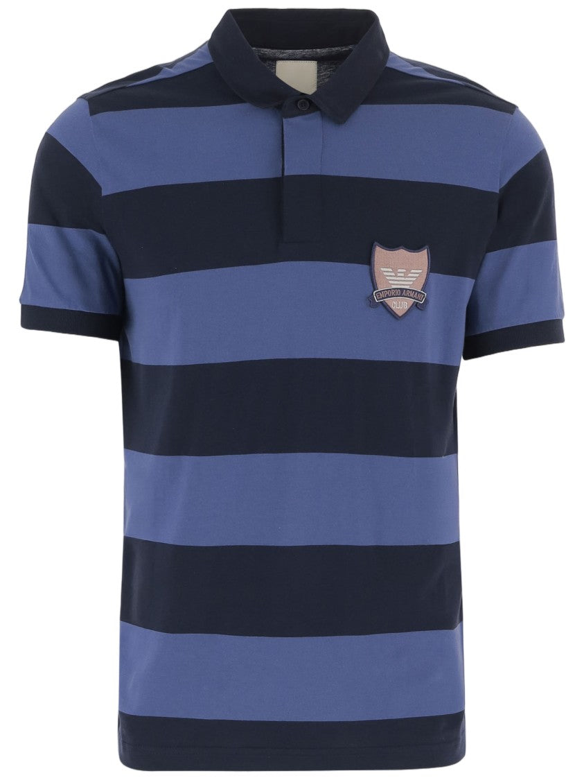 Emporio Armani Blue Striped Cotton Polo Shirt