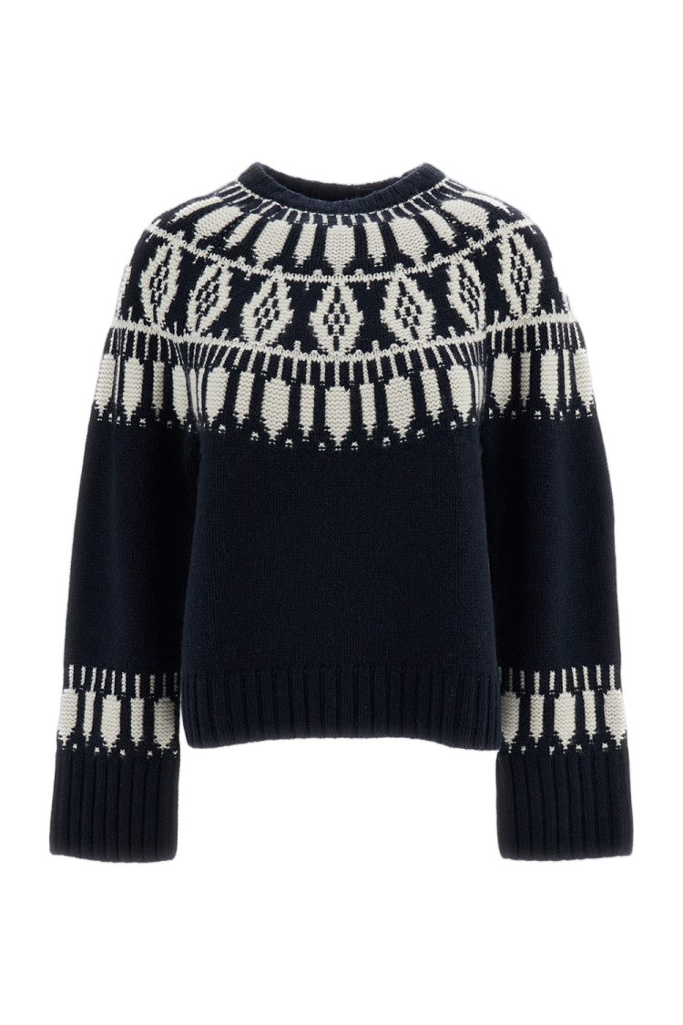 Arch4 Blue White Jackson Fair Isle Cashmere Crewneck Sweater