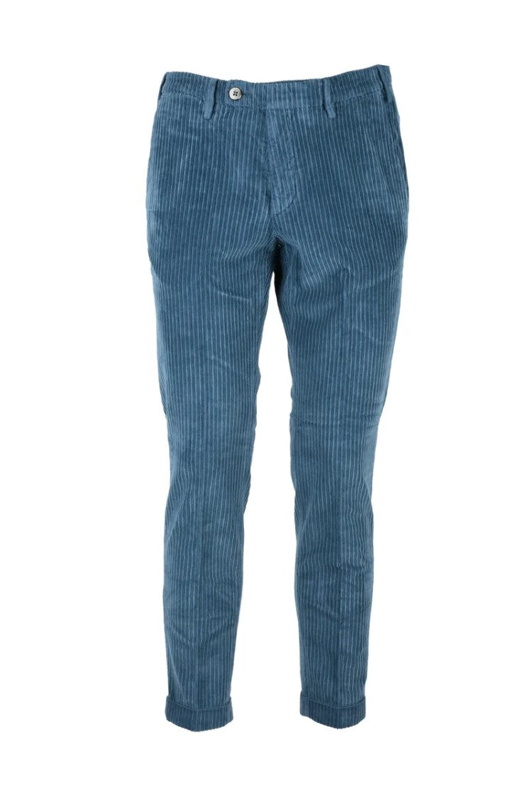 Michael Coal Slim Fit Blue Trousers With Vertical Ribbed Texture And Classic Waistband