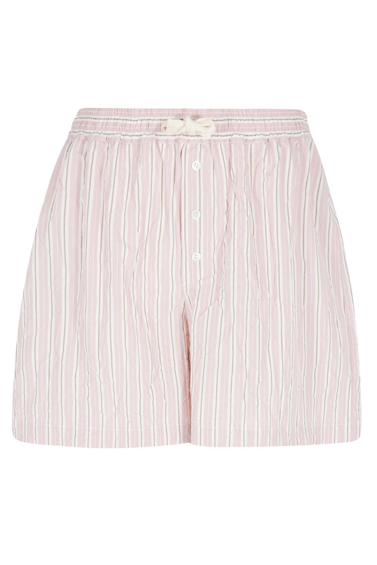 Roberto Collina Pink Wrinkled Striped Elastic-Waist Viscose Shorts