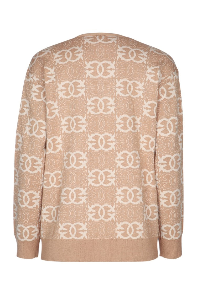 Pinko Beige V-Neck Cardigan With Interlocking Motifs
