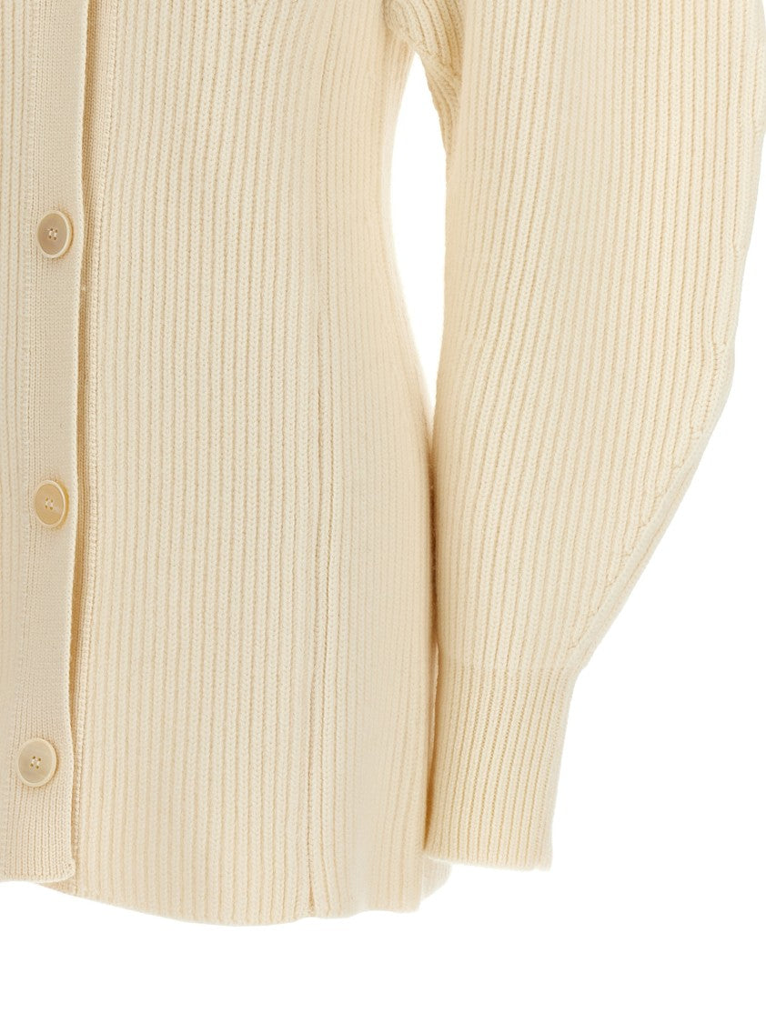 Jil Sander Long Ribbed Wool Cardigan With Button Closure