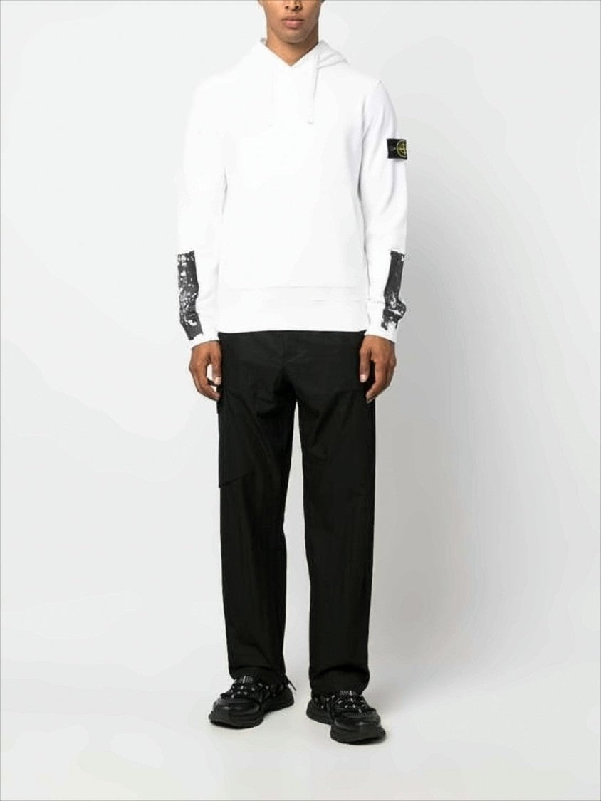 Stone Island White Hoodie With Paint-Splatter Details