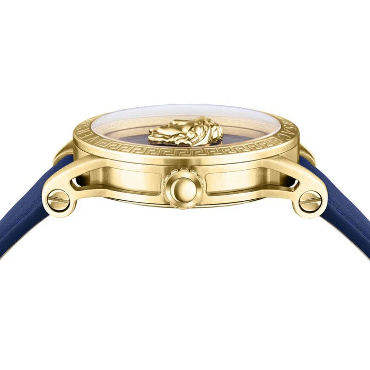 Versace Men's Analogue Wristwatch With Blue Dial And Gold-Tone Case