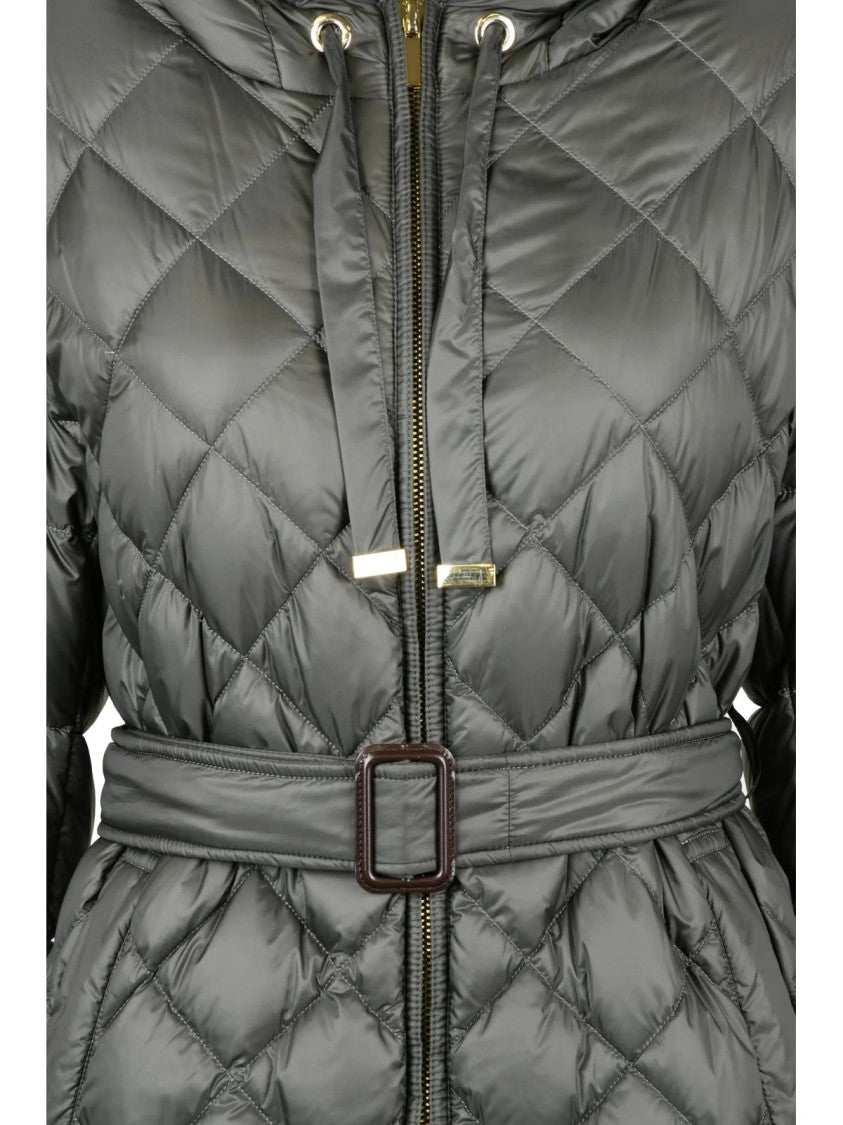Max Mara Grey Polyamide Hooded Down Jacket
