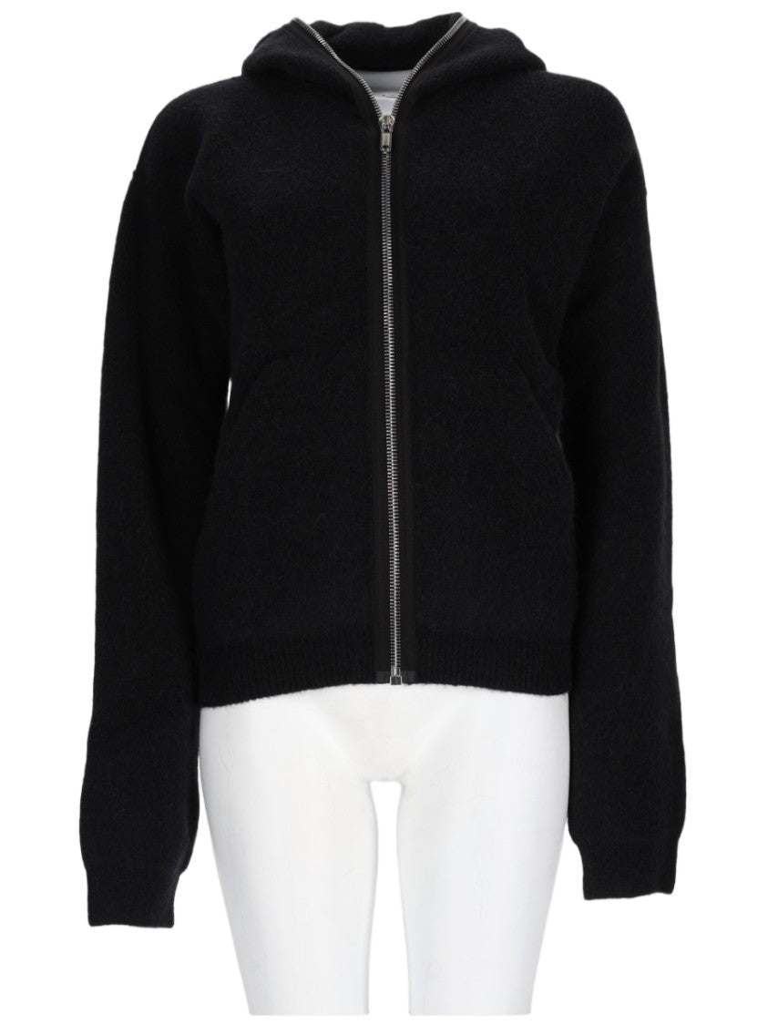 Rick Owens Front Zipper Hooded Alpaca-Blend Knit Jacket