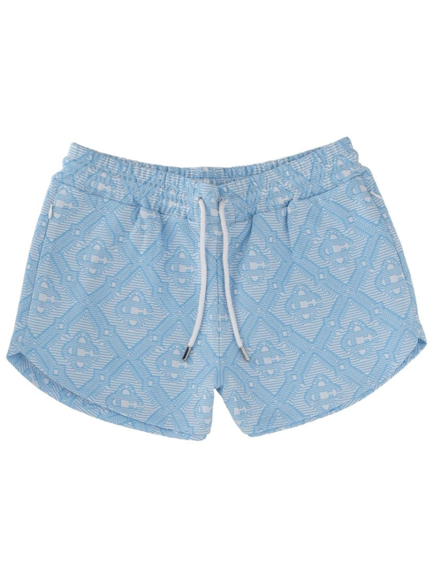 Casablanca Light Blue Monogram Weave Drawstring Shorts