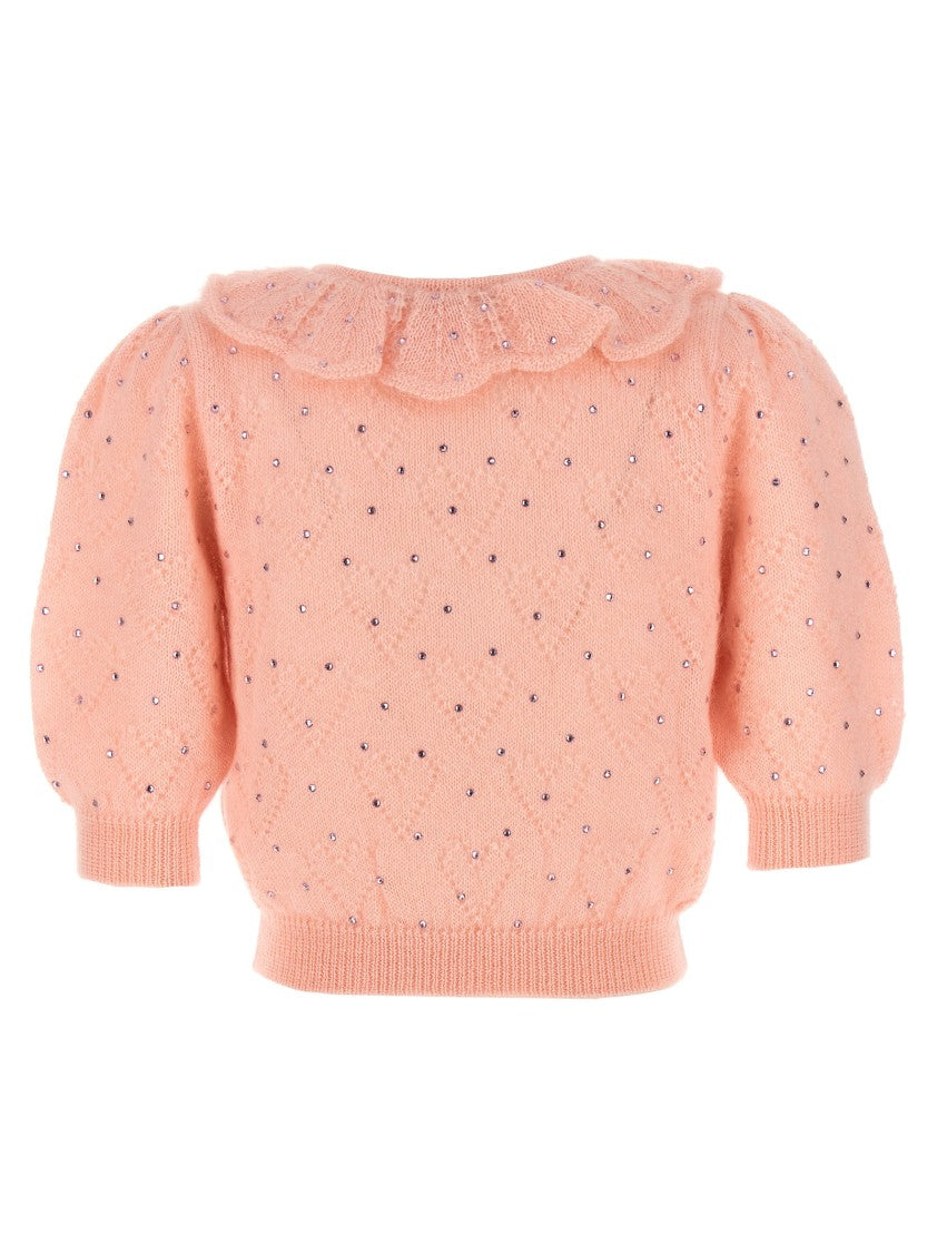Alessandra Rich Rhinestone Appliqué Mohair Blend Sweater