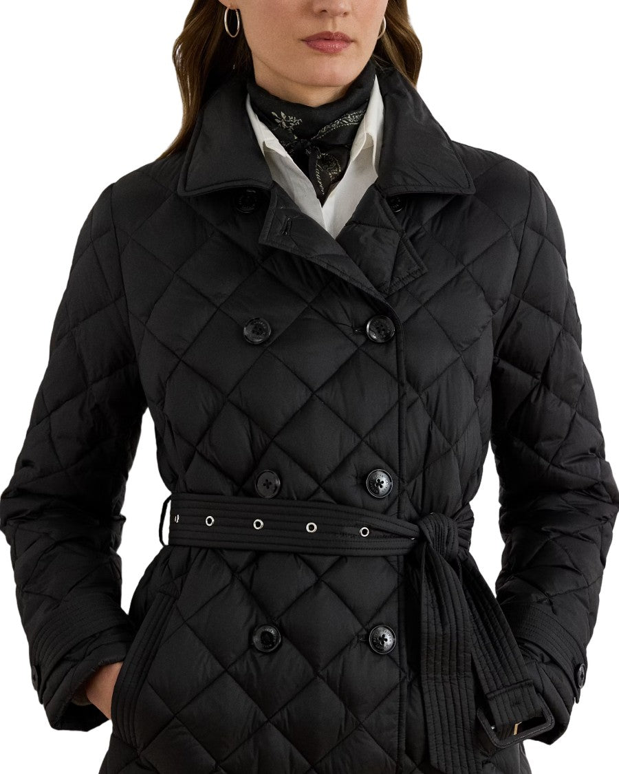 Lauren Ralph Lauren Insulated Black Quilted Coat With Belted Waist