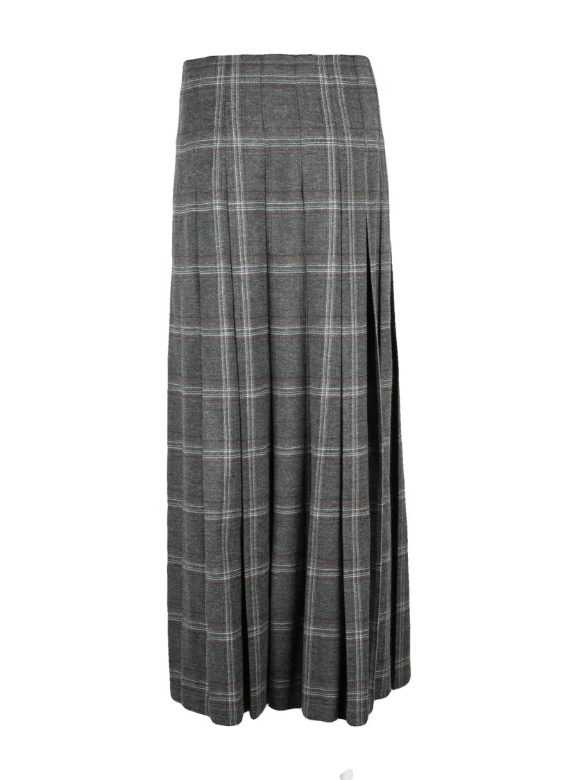 Department 5 Grey Pleated Checkered Wrap Long Skirt