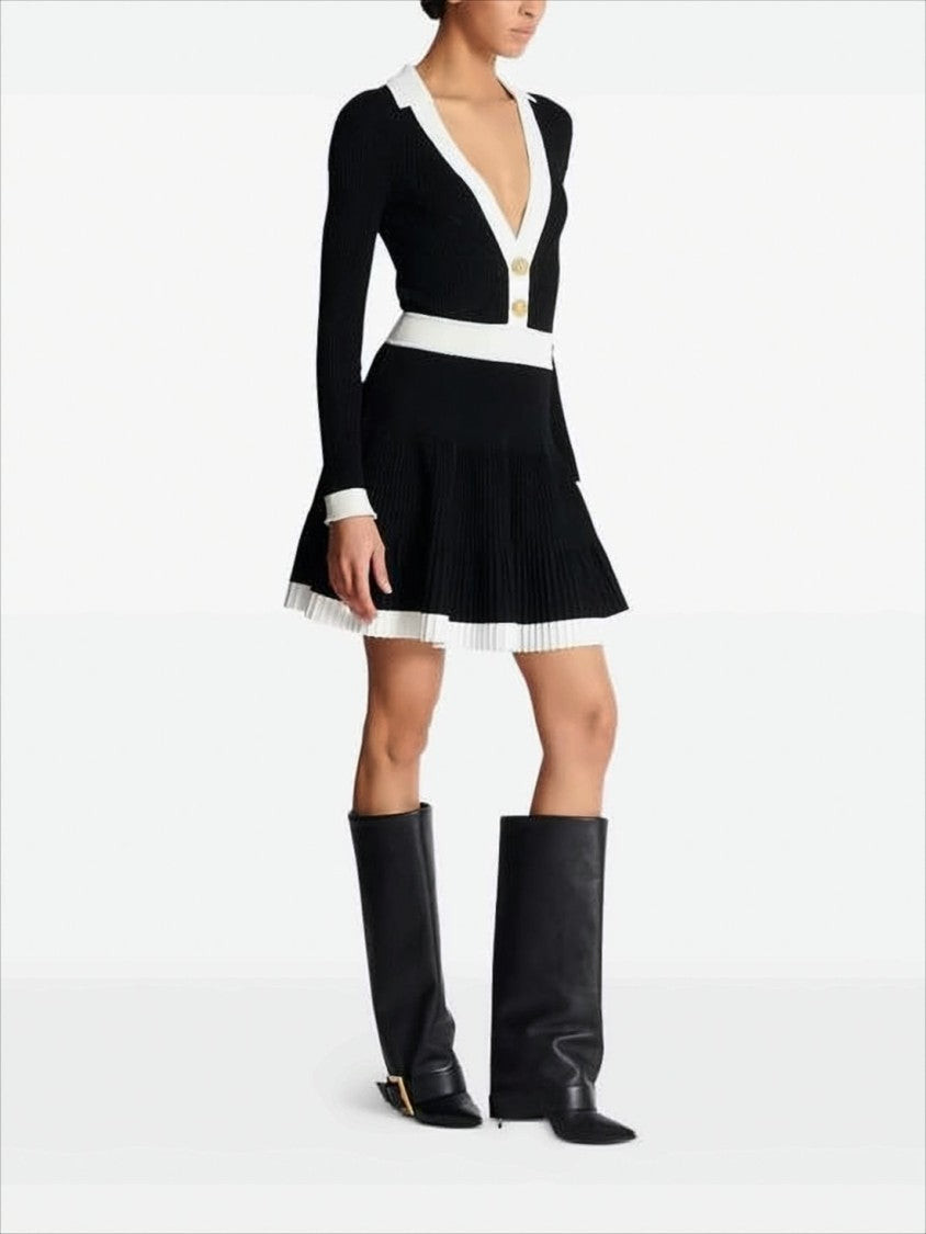 Balmain Ribbed Knit Midi Dress With Contrasting Collar