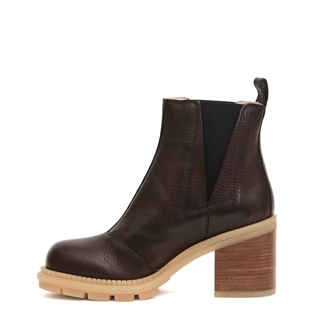 Agl Brown Textured Leather Ankle Boot With Elastic Side Panels