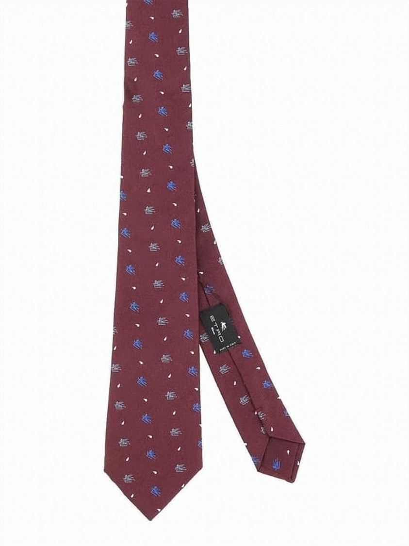 Etro Slim Silk Tie With Deep Burgundy Base