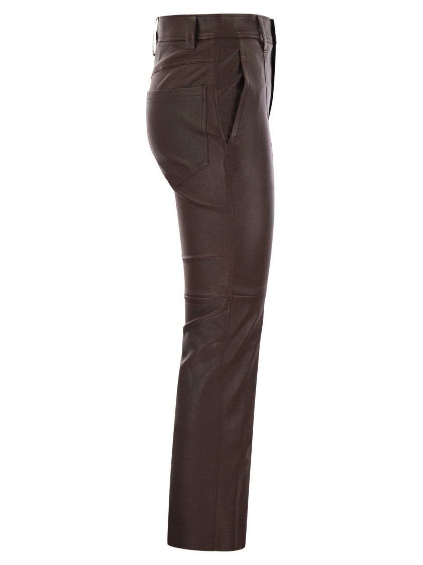 Brunello Cucinelli Stretch Nappa Leather Square Cigarette Trousers