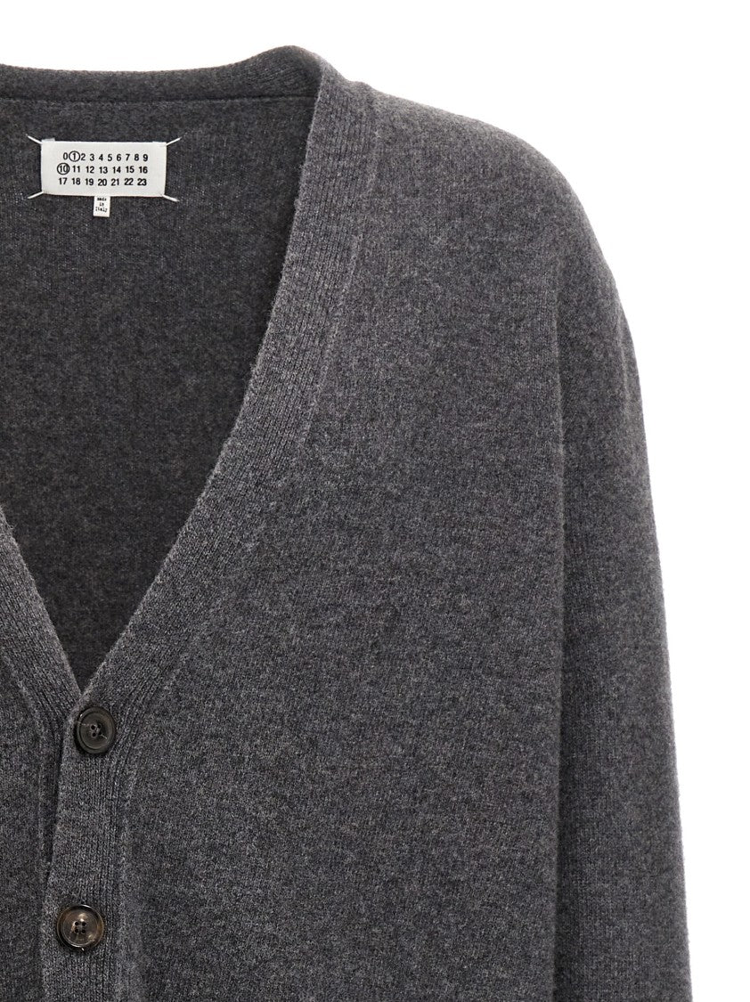 Maison Margiela Used-Effect Wool Cardigan With Deep V-Neck And Button Closure