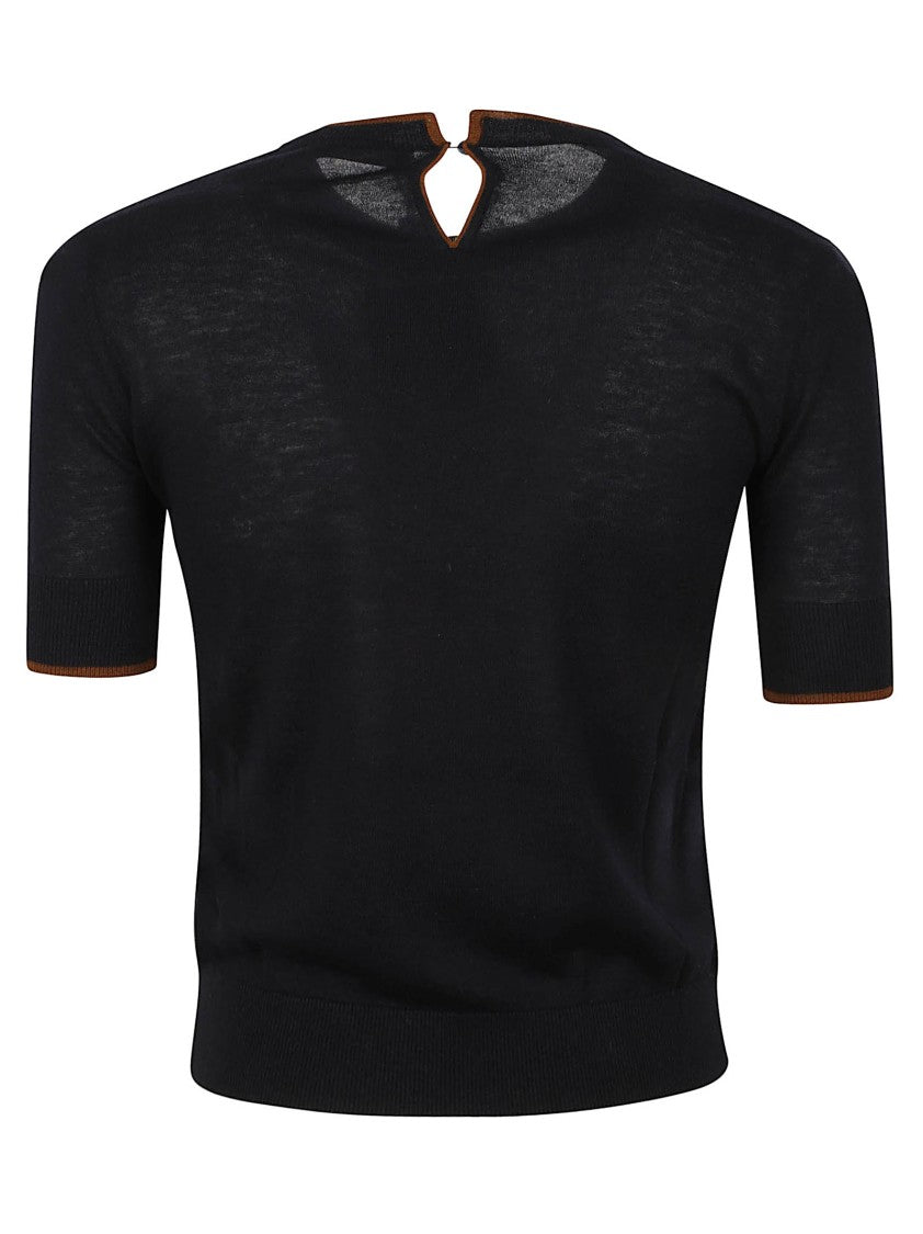 Max Mara Cropped Fitted Top With Short Sleeves And Keyhole Closure