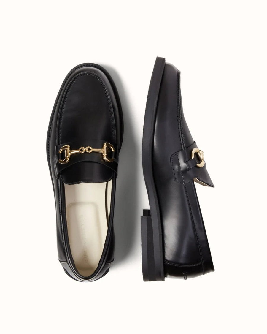 Duke + Dexter Black Horsebit Detail Nappa Leather Loafers