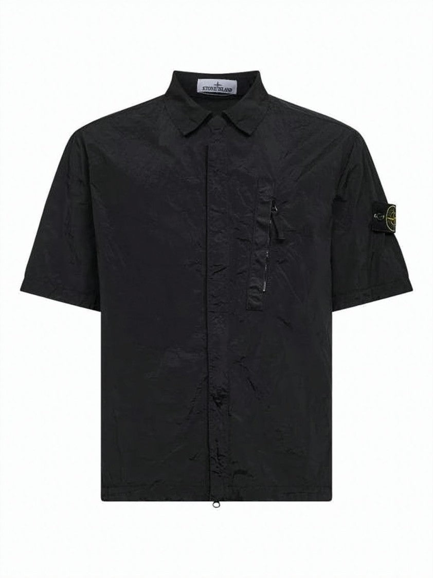 Stone Island Short-Sleeve Black Shirt With Front Zippered Pocket