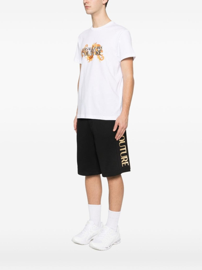 Versace Jeans Couture Graphic Print White Cotton T-Shirt With Gold Design
