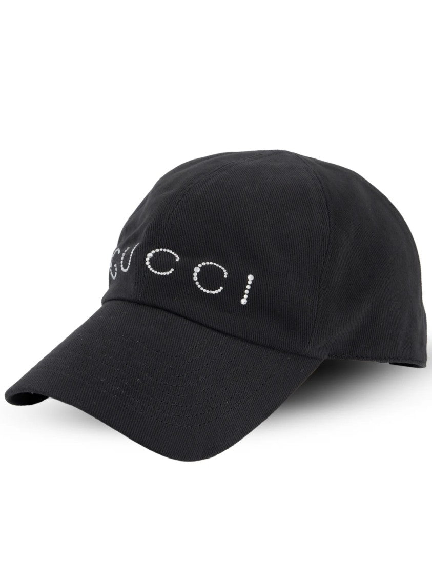 Gucci Black Baseball Cap With Curved Brim And Embellished Logo