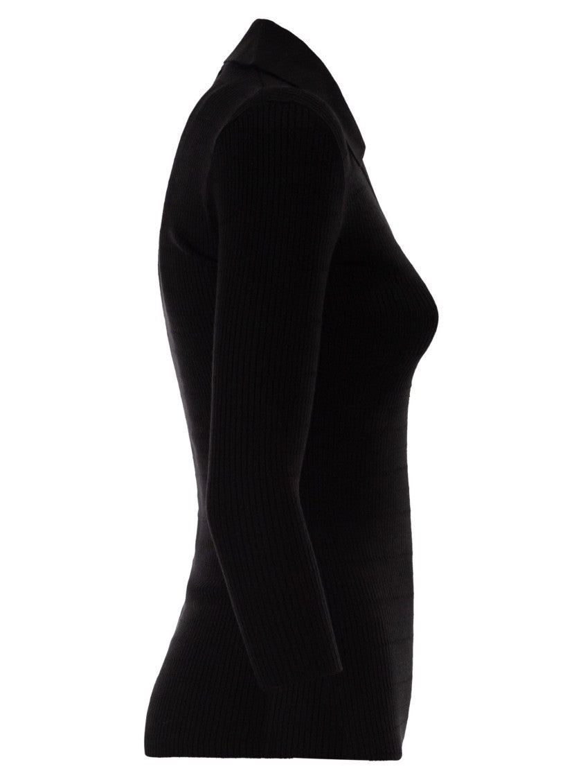Elisabetta Franchi Micro-Cable Knit Polo Shirt With Gold Accents