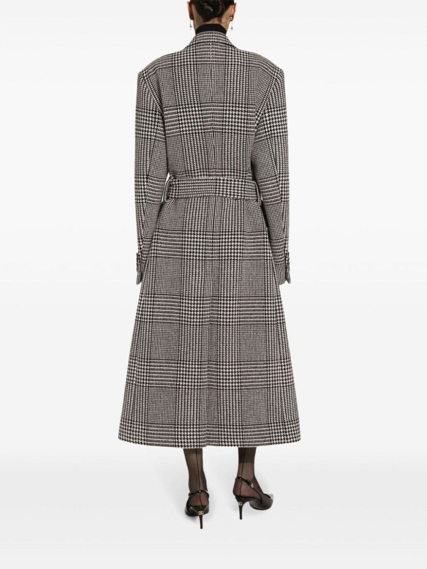 Dolce & Gabbana Houndstooth Pattern Long Coat With Tailored Silhouette