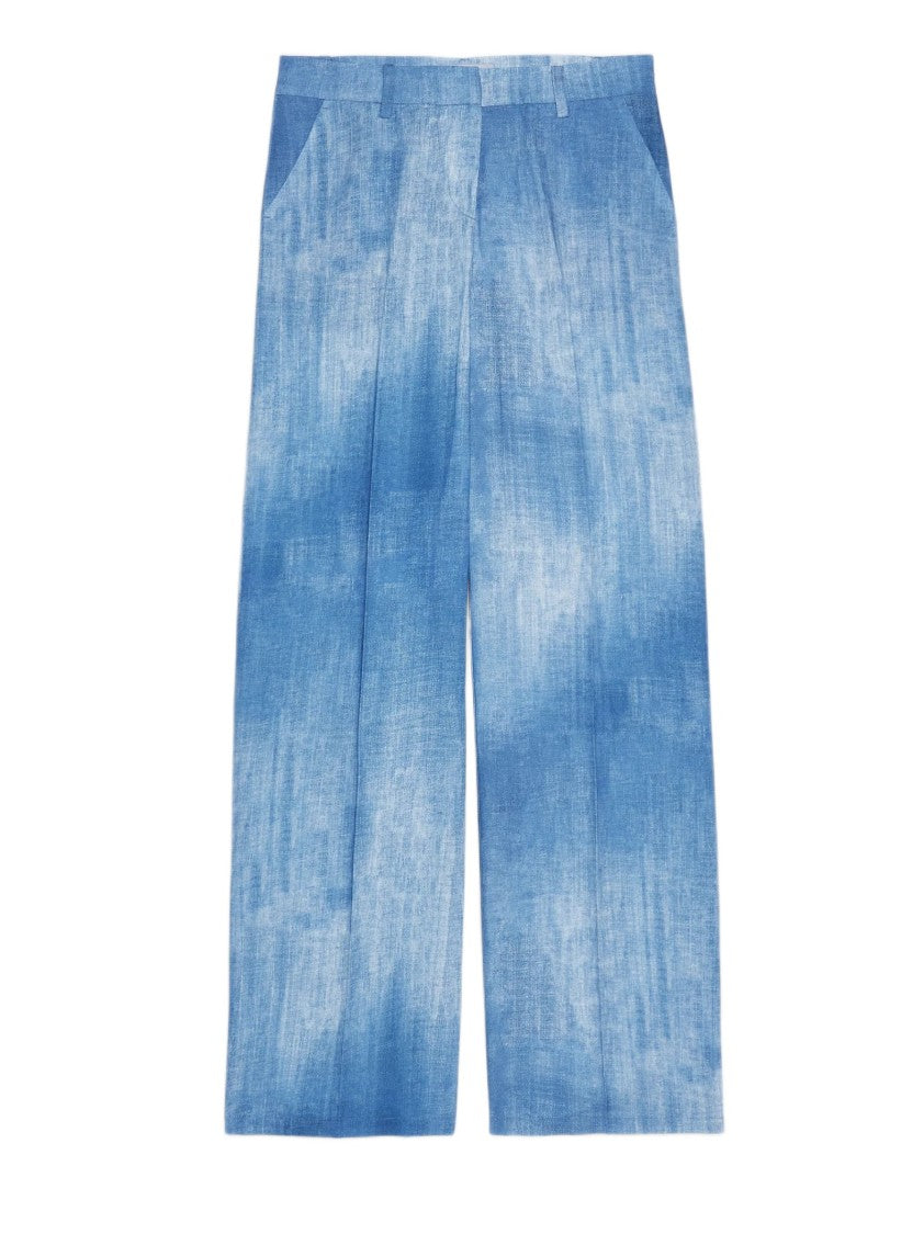 Ermanno Firenze High-Waisted Wide-Leg Trousers With Washed Denim Effect