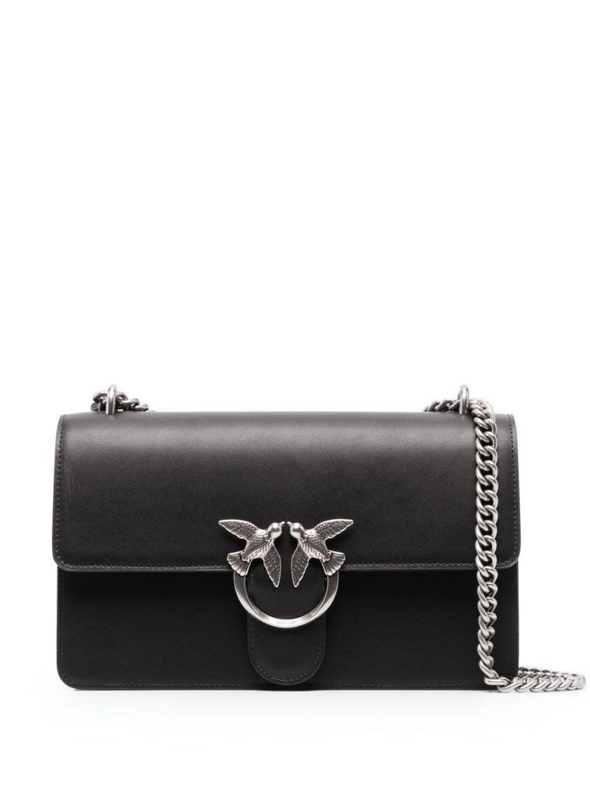 Pinko Black Calf Leather Bag With Love Birds Buckle