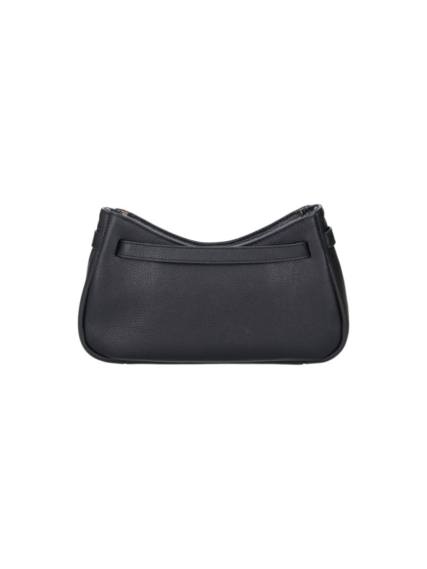 Tory Burch Black Romy Zip Up Top Calf Leather Shoulder Bag